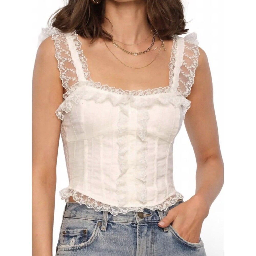 NWT Heartloom Romi Top White Lace Corset Side Zip Size Medium